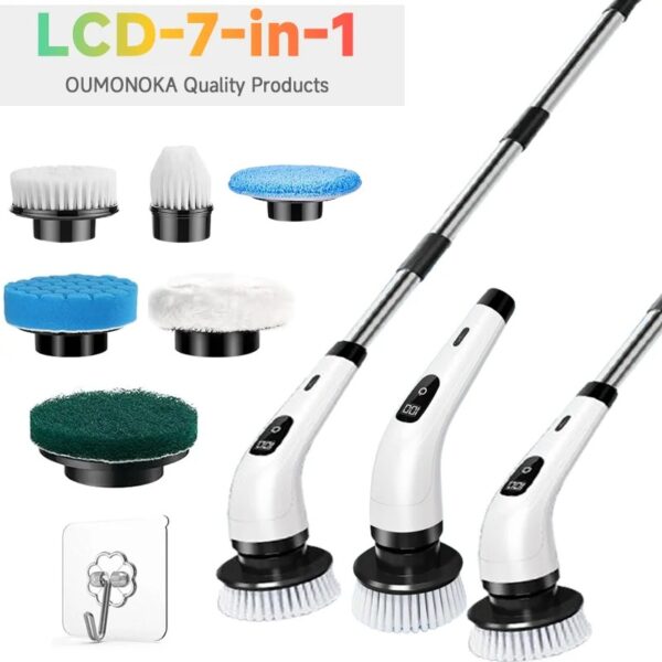 Electric Spin Scrubber USB Rechargeable Wireless Electric Cleaning Brush with 5PCS Brush Head Bathroom Kitchen Dishwashing Brush