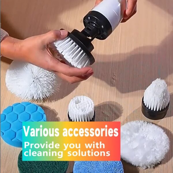 Electric Spin Scrubber USB Rechargeable Wireless Electric Cleaning Brush with 5PCS Brush Head Bathroom Kitchen Dishwashing Brush