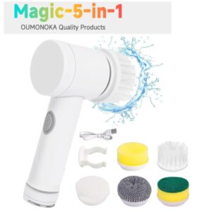 Electric Spin Scrubber USB Rechargeable Wireless Electric Cleaning Brush with 5PCS Brush Head Bathroom Kitchen Dishwashing Brush